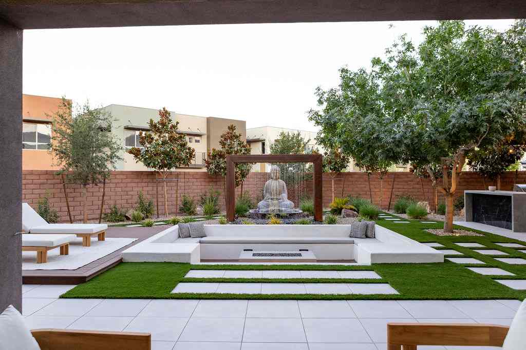 Serene garden with Buddha statue