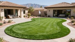 Custom synthetic putting green installation in Summerlin backyard