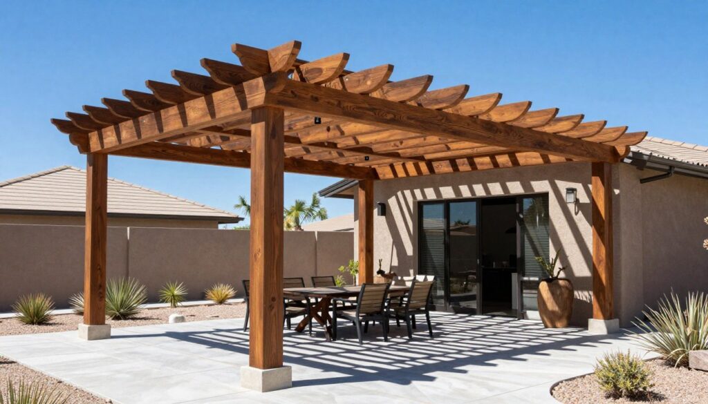 Custom pergola shade structure over patio in North Las Vegas providing desert sun protection