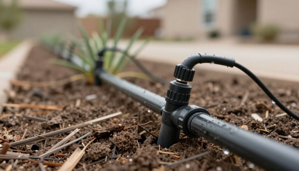 Drip irrigation installation NLV showing water-efficient system for desert plants Drip irrigation installation NLV showing water-efficient system for desert plants