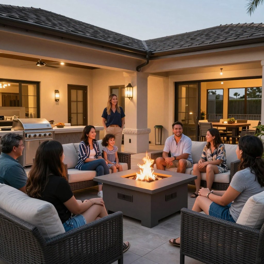 Happy homeowner enjoying new outdoor living spaces in North Las Vegas backyard