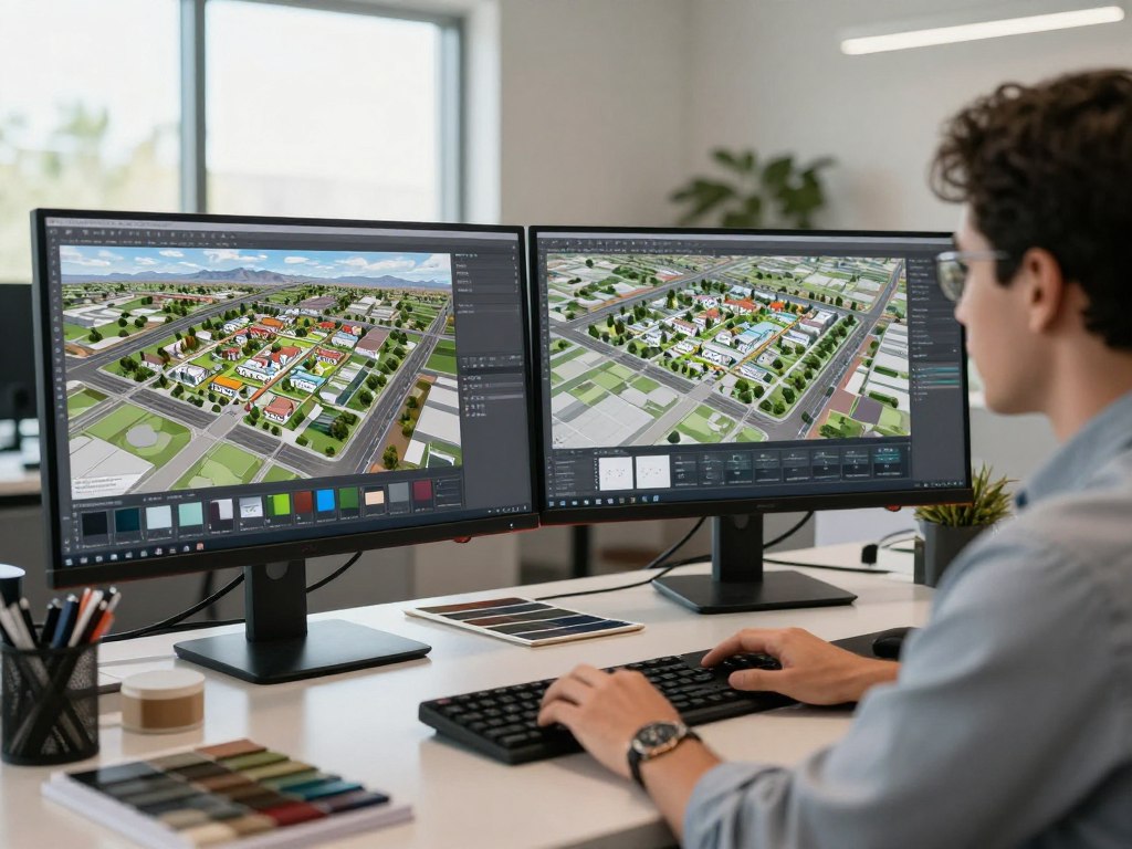 Landscaping contractor using 3D design software for North Las Vegas project planning Landscaping contractor using 3D design software for North Las Vegas project planning