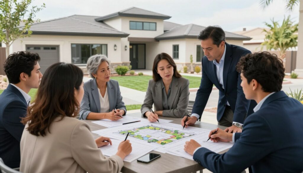 Landscaping contractors in North Las Vegas meeting with clients about design build project Landscaping contractors in North Las Vegas meeting with clients about design build project