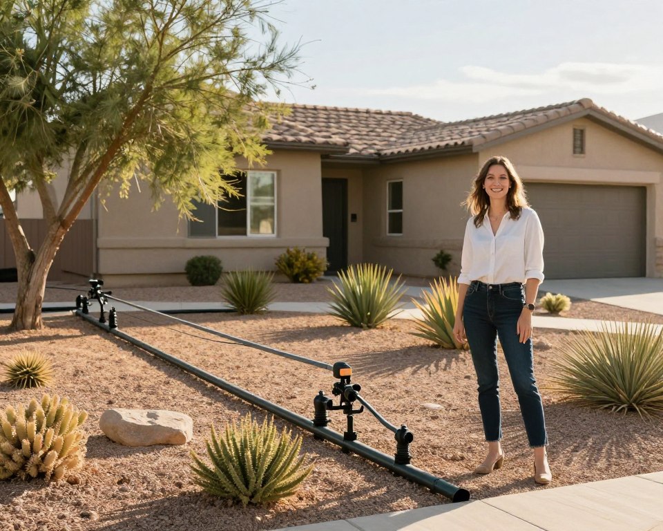 Satisfied North Las Vegas homeowner with beautifully irrigated desert landscape Satisfied North Las Vegas homeowner with beautifully irrigated desert landscape