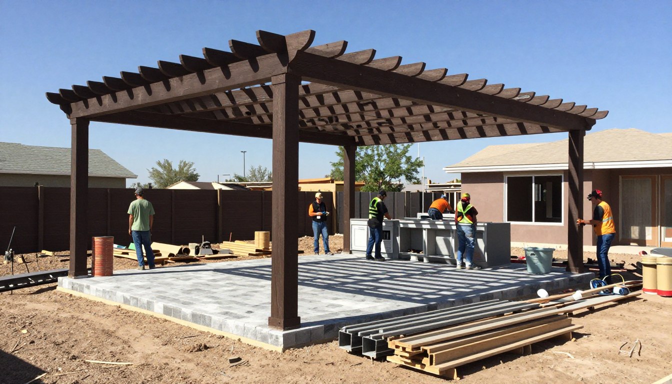 Taylormade Landscapes outdoor living space construction process in North Las Vegas
