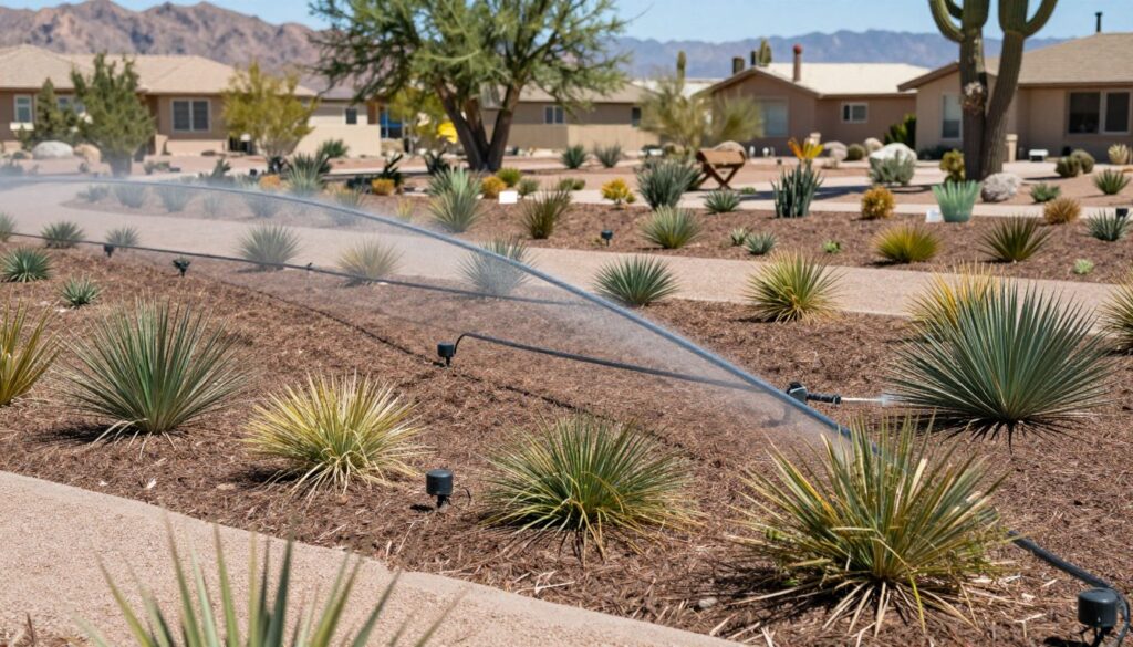 Water-efficient irrigation system demonstrating conservation in North Las Vegas landscape Water-efficient irrigation system demonstrating conservation in North Las Vegas landscape