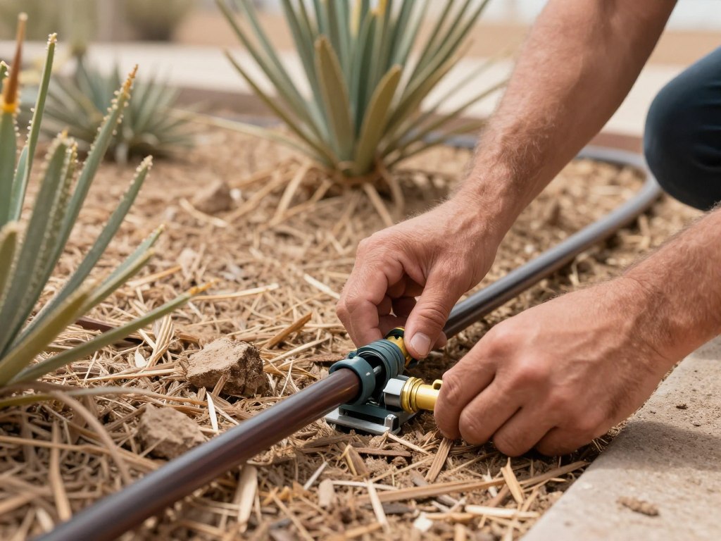 Water-smart drip irrigation system installation in North Las Vegas yard Water-smart drip irrigation system installation in North Las Vegas yard