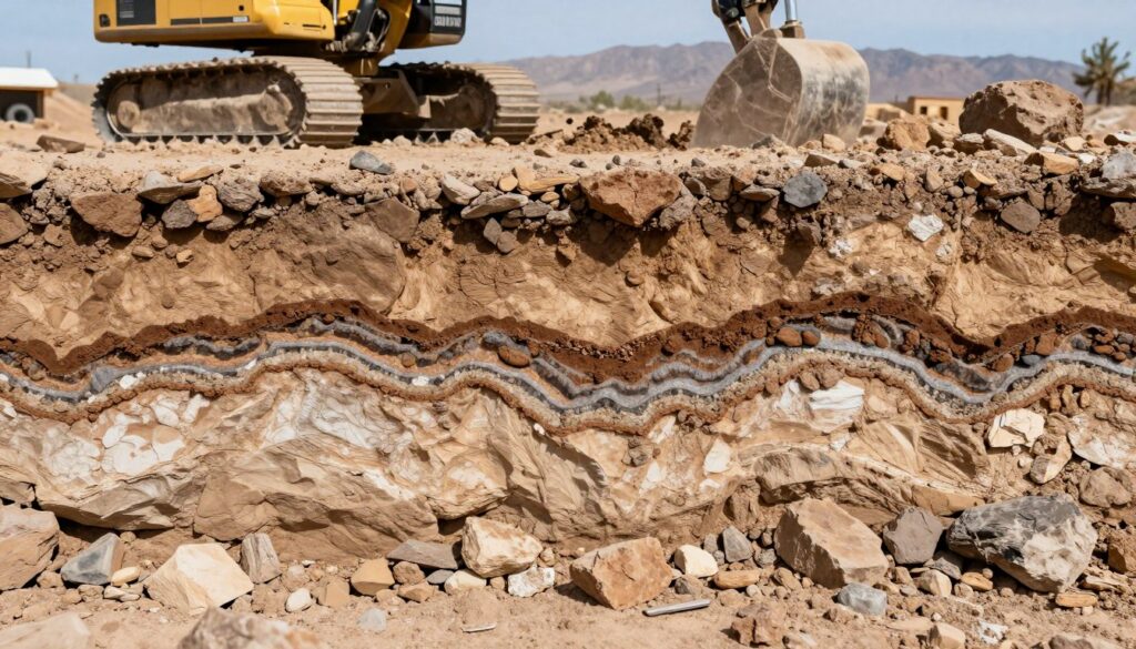 Desert soil and caliche layers in Summerlin requiring specialized excavation for trampoline installation