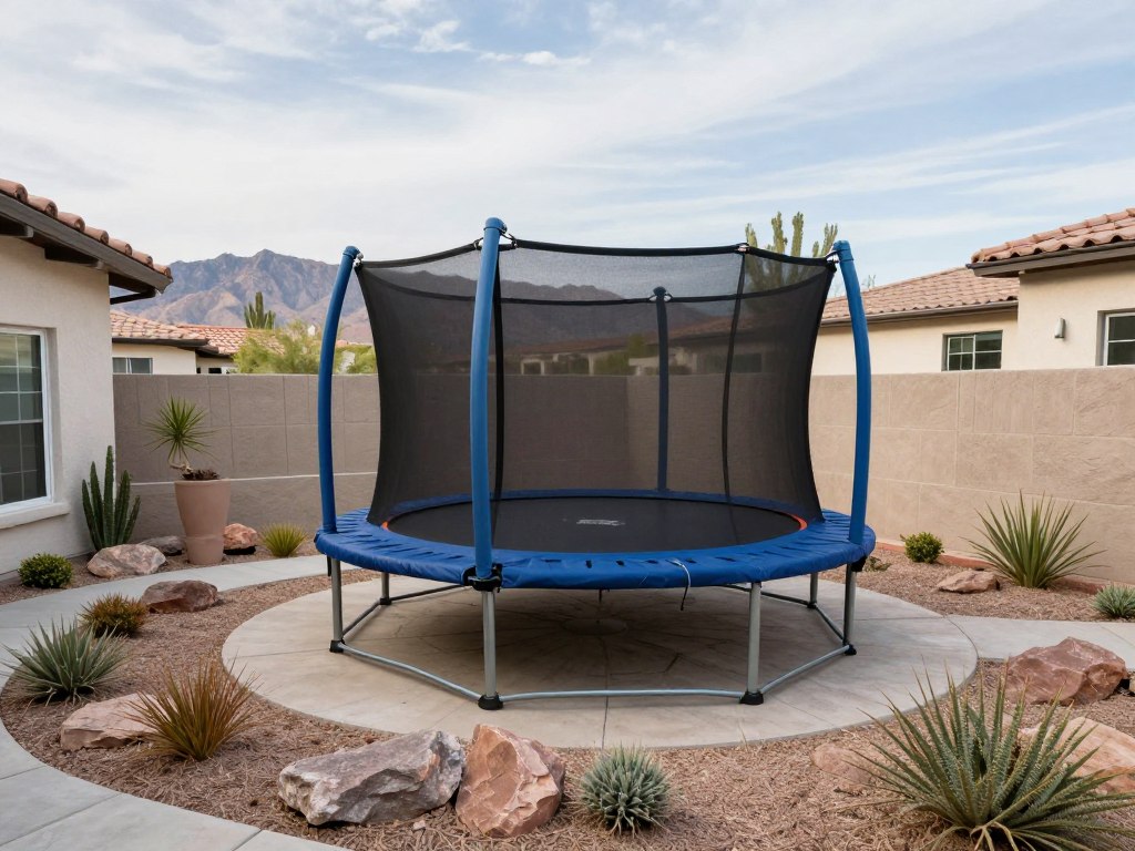 HOA-approved in-ground trampoline with landscape integration in Summerlin neighborhood