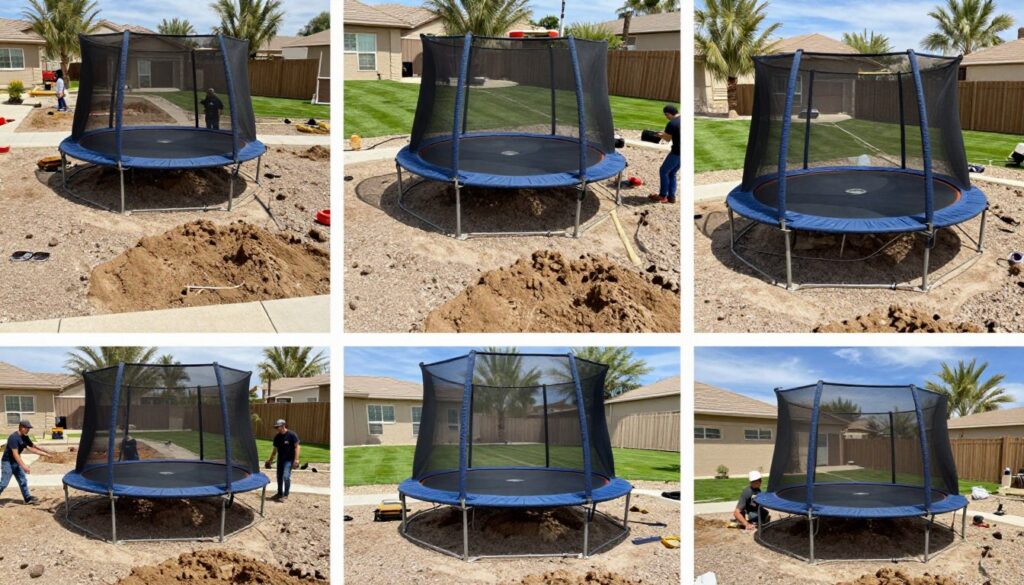 Step-by-step in-ground trampoline installation process in Summerlin backyard