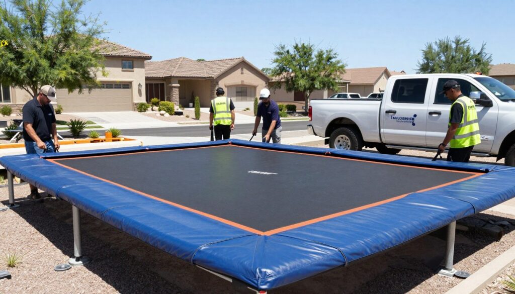 Taylormade Landscapes professional crew installing in-ground trampoline in Las Vegas